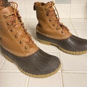 LL Bean men Unlined Brown Leather Lace-up Waterproof Duck Boots Size 8 M 10 W